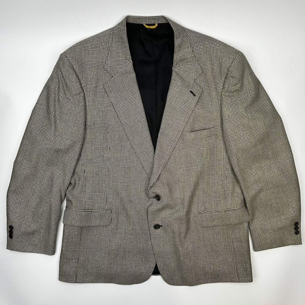 Vntg Sterling & Hunt Blazer‎ Mens Jacket Plaid Single Breasted Beige USA